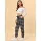 thumbnail image 2 of Pantalones a Cuadros de Mujer Allegra K Pantalones de Chándal de Cintura Alta Elásticos con Cinturón de Pajarita Negro L, 2 of 5