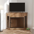 thumbnail image 2 of Corner Dog Crate Furniture, MDF Kennel with Fluted Storage Drawer and Secure Metal Latch, Space-Saving Cabinet for Living Room and Bedroom, Natural Walnut, 2 of 9