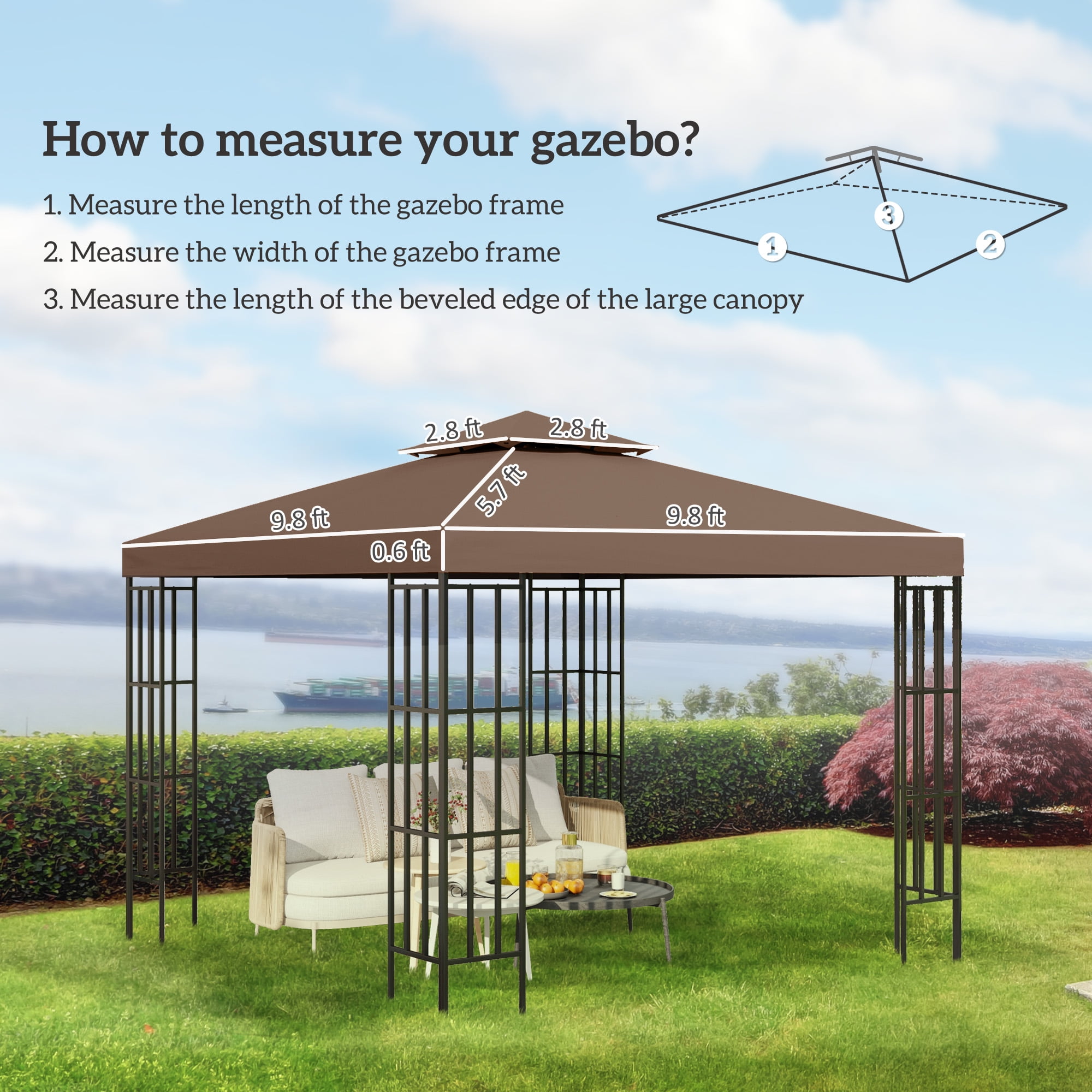 Outsunny Gazebo Replacement Canopy for Model 01 -0153, 2-Tier Top Cover for 9.8' x 9.8' Outdoor Gazebo, Coffee (TOP ONLY)