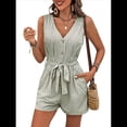thumbnail image 1 of Mono Corto para Mujer, Informal, con Bolsillos en V, Cuello , Sin Mangas, Color Verde , Talla XL, 1 of 10
