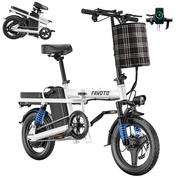 Electric Bike for Adults Teens – 32KM/H, 10.4AH 48V, 30-60KM Range, Front Rear Suspension, 14" Folding Electric Bicycle eBike for Commuting and Leisure