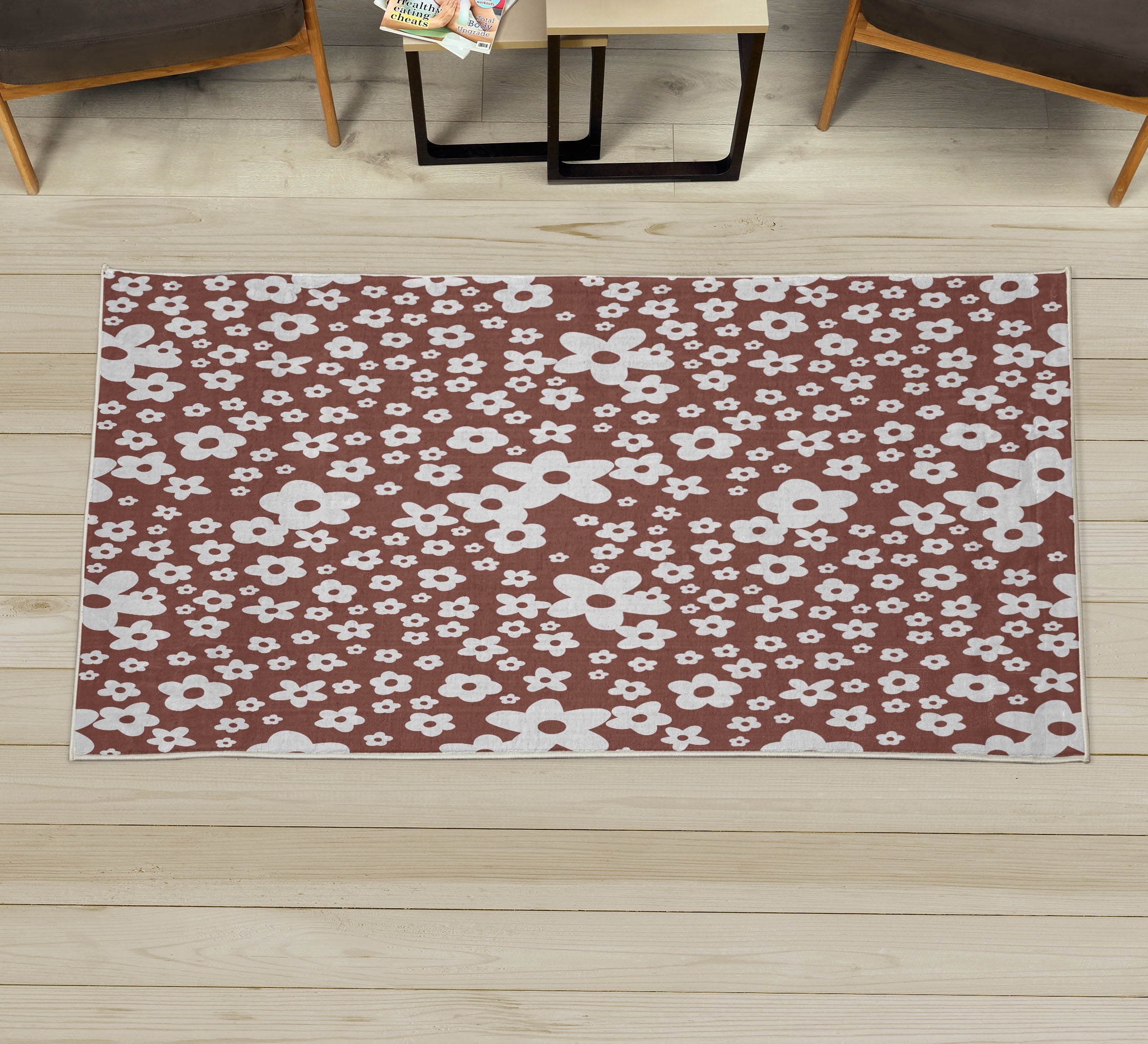 Floral Decorative Rug, Graphic Daisy Blossoms Design Colorful ...