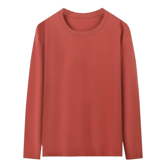 yillto Womens Plus Size Cotton Shirts Basic Plain Long Sleeve Crew Neck Tee Casual Loose Pullover Tops