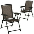 thumbnail image 1 of Gymax 2 Pcs Chaises Pliantes à Sangle Accoudoirs en Acier pour Patio et Camping avec Dossier Réglable, 1 of 7