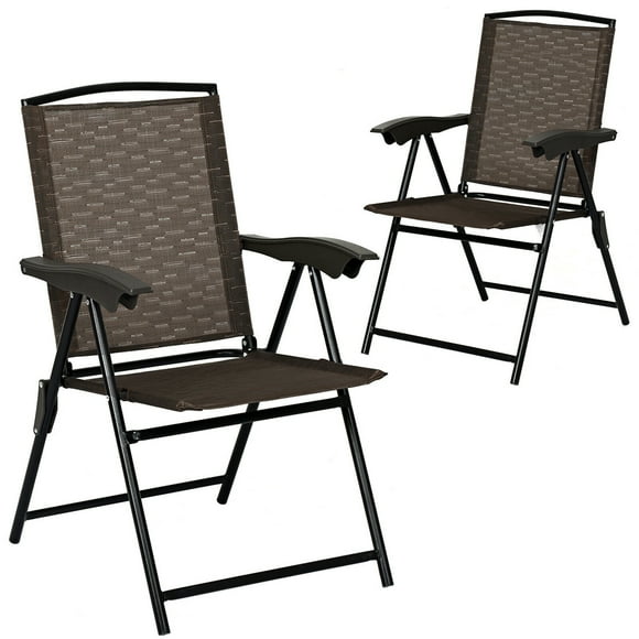 Gymax 2 Pcs Chaises Pliantes à Sangle Accoudoirs en Acier pour Patio et Camping avec Dossier Réglable