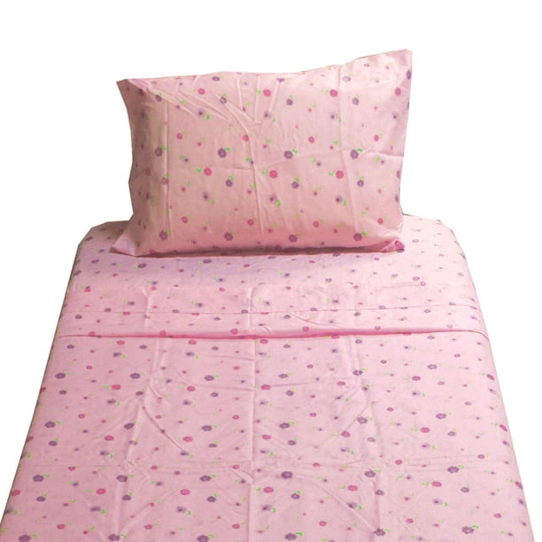 Dotted Flowers Twin Sheet Set Pink Floral Bedding - Walmart.com