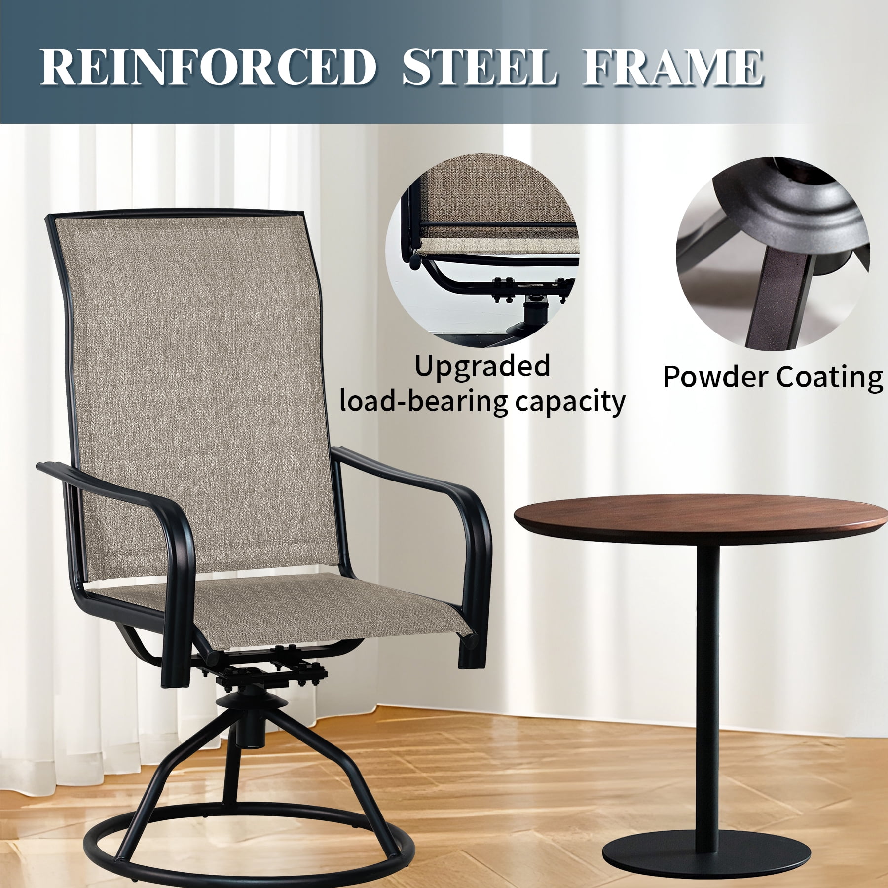 Set of 2 Patio Swivel Dining Chairs: 360° Rotating & 15° Rocking Motion, Ergonomic High-Back with All-Weather Textilene Fabric & Iron Frame for Backyard, Poolside, Porch & Garden