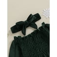 thumbnail image 6 of Bslissey Baby Girls Christmas Romper Contrast Color Long Bell Sleeve Ruched Velvet Jumpsuit Newborn Infant Cute Bodysuit with Headband Daily Clothes 0-18 Months, 6 of 8