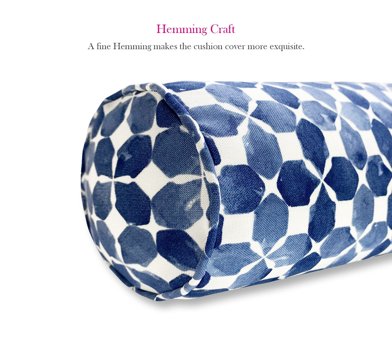 FBTS Prime Throw Bolster Pillows Set of 2 Navy Geometric Round 20x6 Inch Patio Neck Roll Pillows