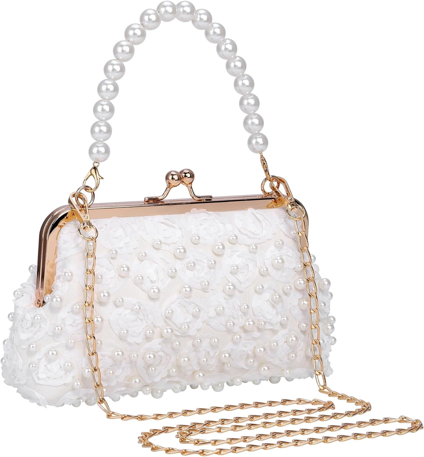 YooGuoGuo Pearl Clutch Purses for Women Evening Handbag Wedding Bridal Crossbody Bag for Party