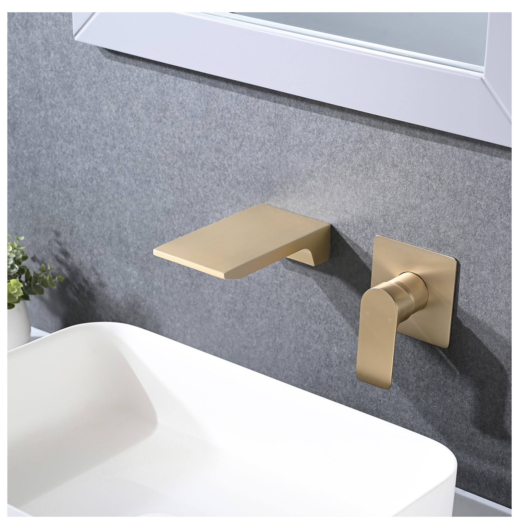Wall Mount Bathtub Faucet Brushed Finish, Single Handle Waterfall Tub Spout, Modern Bathroom Faucet with Shelf, Stainless Steel