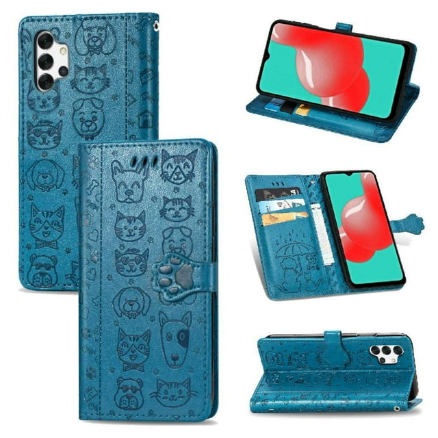 Funda Cartera FOXDOCK para Samsung Galaxy A32 5G , Flip PU con Relieve de Gatos y Perros, Tarjetero y Soporte