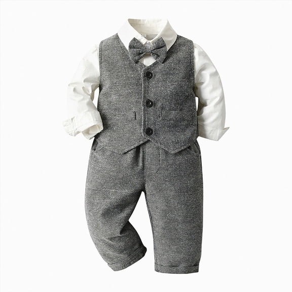 YDFCWXW Tuxedo Formal Gentleman Outfit Set, Baby Toddler Boy Suit Clothes 1-5 Years (Grey, 80)