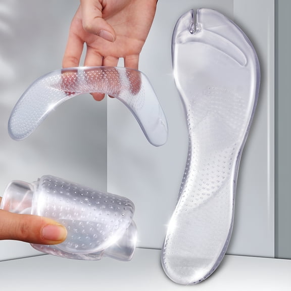 TELOLY 1 Pair Silicone Insoles Transparent Soft Sole Non-slip Shock Absorption Wear-resistant Arch Support Universal Flip-Flop Slipper Sandal Shoes Pads Foot Care, Clear