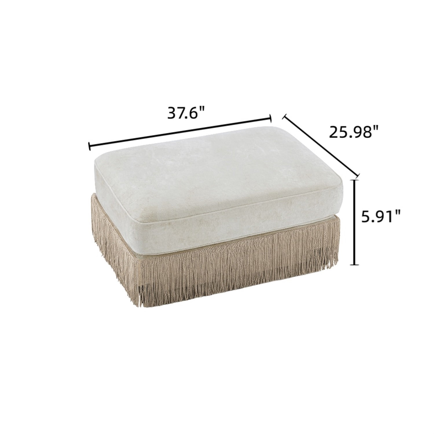 Hommoo Comfort Velvet Fabric Ottoman with Button Tufted Design & Floor-grazing Tassel, Beige