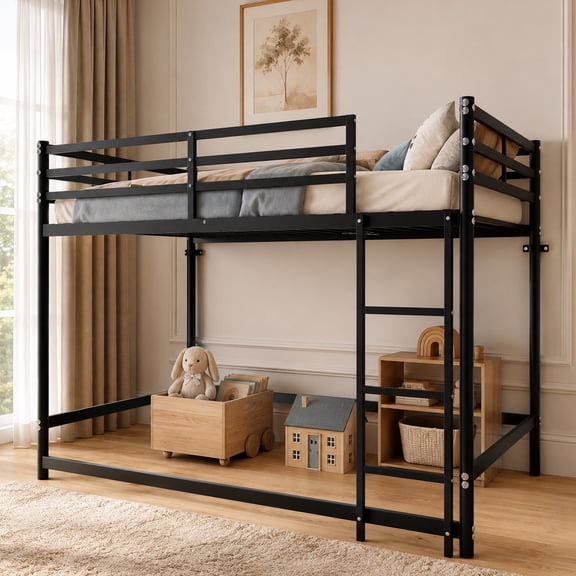 Alvantor Bunk Bed Twin Size, Metal Bunk Bed for Kids with Ladder and Anti-tip Bracket Black