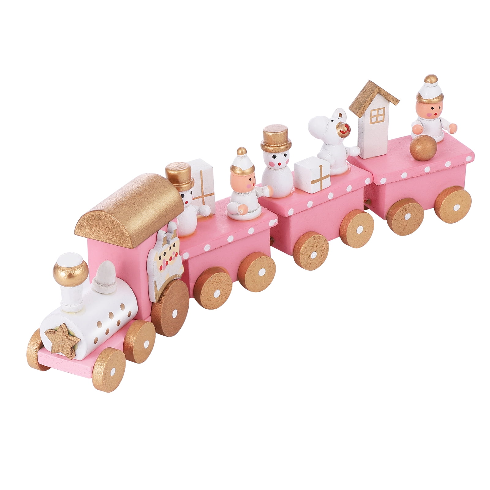 NUOBESTY 4-section Train Toy Christmas Theme Wooden Train Desktop Mini ...