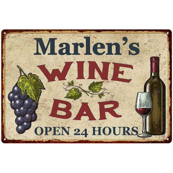 Marlen's Rustic Wine Bar Sign Wall Decor Kitchen Gift 8 x 12 High Gloss Metal 208120056649