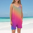 thumbnail image 6 of MKOSPLRT Sleeveless Jumpsuits for Girl 5-14 Years V Neck Spaghetti Strap Wide Leg Romper Shorts Casaul Baggy Gradient Jumpers with Pocket, 6 of 8
