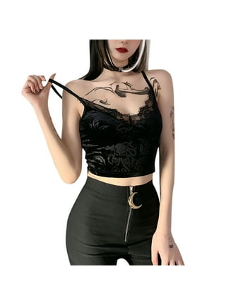 Sexy Lace Crop Top for Women Y2k Fairy See Through Mesh Sheer Lace Up Camisole  Top 90s Vintage Summer Vest Tank Top at  Women's Clothing store