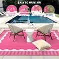 thumbnail image 3 of HIWEAVER 9' x 12' Pink Outdoor Rug PP Plastic Straw Woven Waterproof Patio Rug with Border Portable Outside Carpet for Balcony Deck Picnic Garden Decor, 3 of 6
