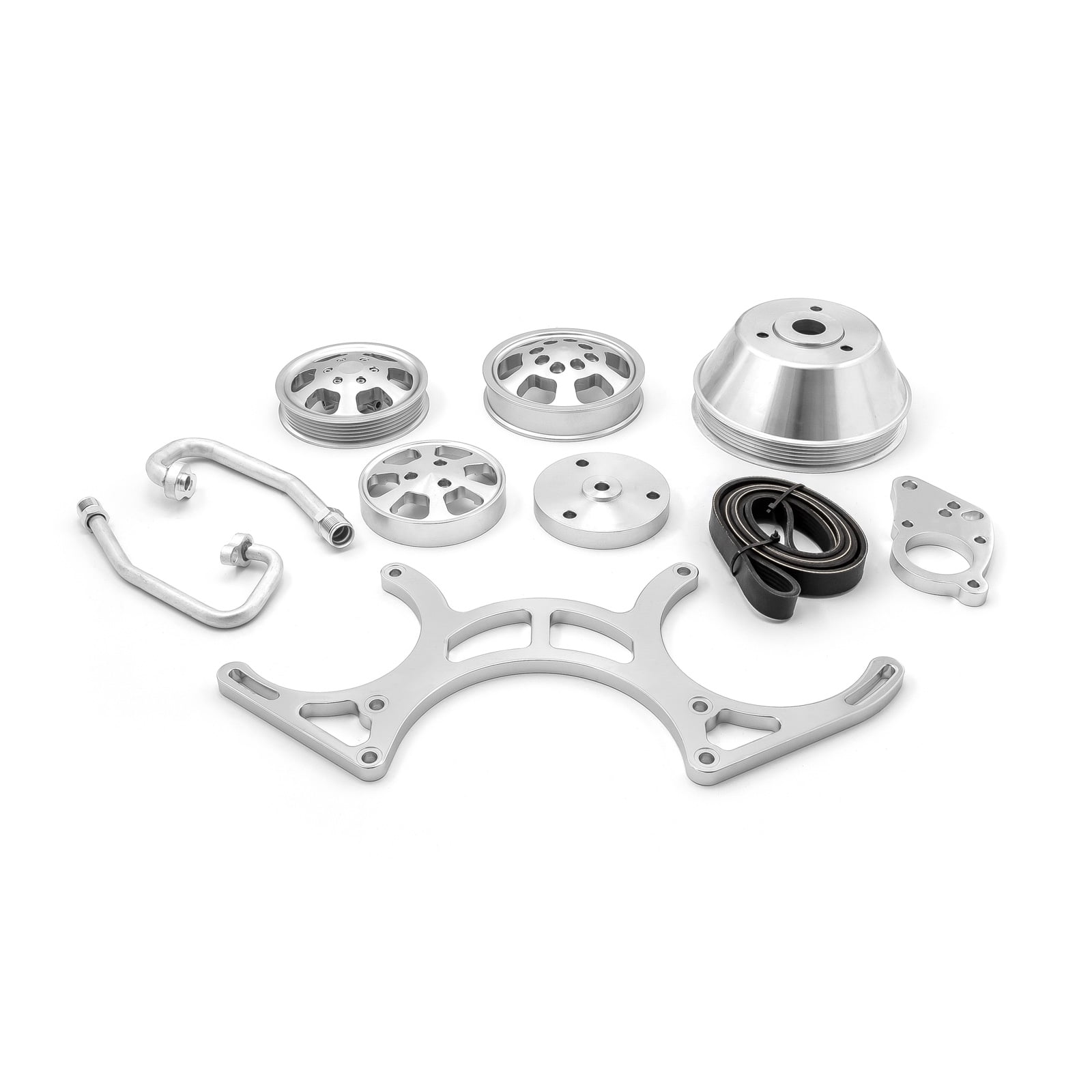 Speedmaster PCE415.1051 Compatible with Chevy SBC 350 Aluminum Complete Serpentine Belt Drive System Kit w/reservoir - Polished