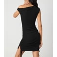 thumbnail image 4 of Women's Sexy One Shoulder Ruched Bodycon Mini Dress Drawstring Ribbed Graduation Gown, 4 of 6