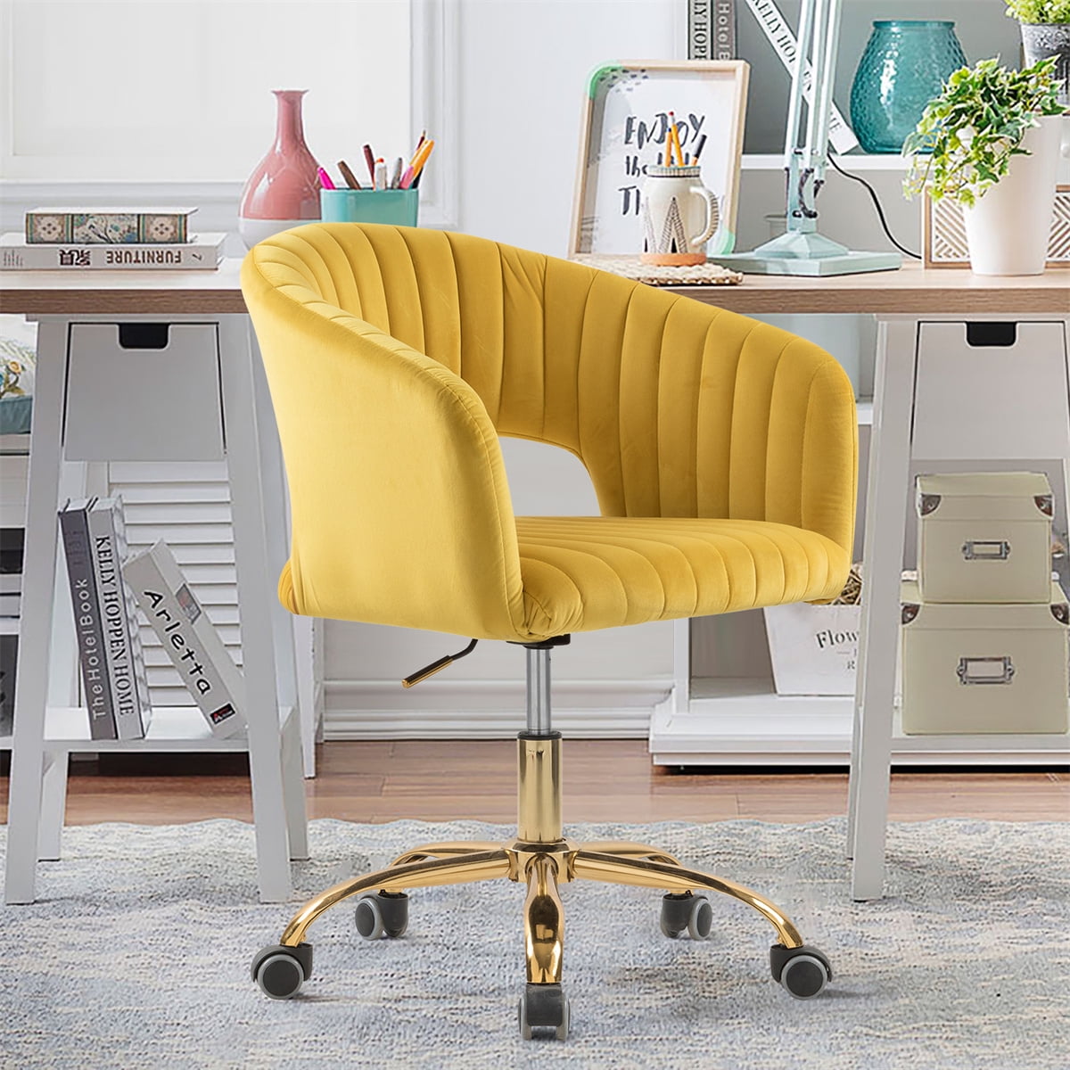 Velvet Office Chair with Upholstered Desk Chair with Open