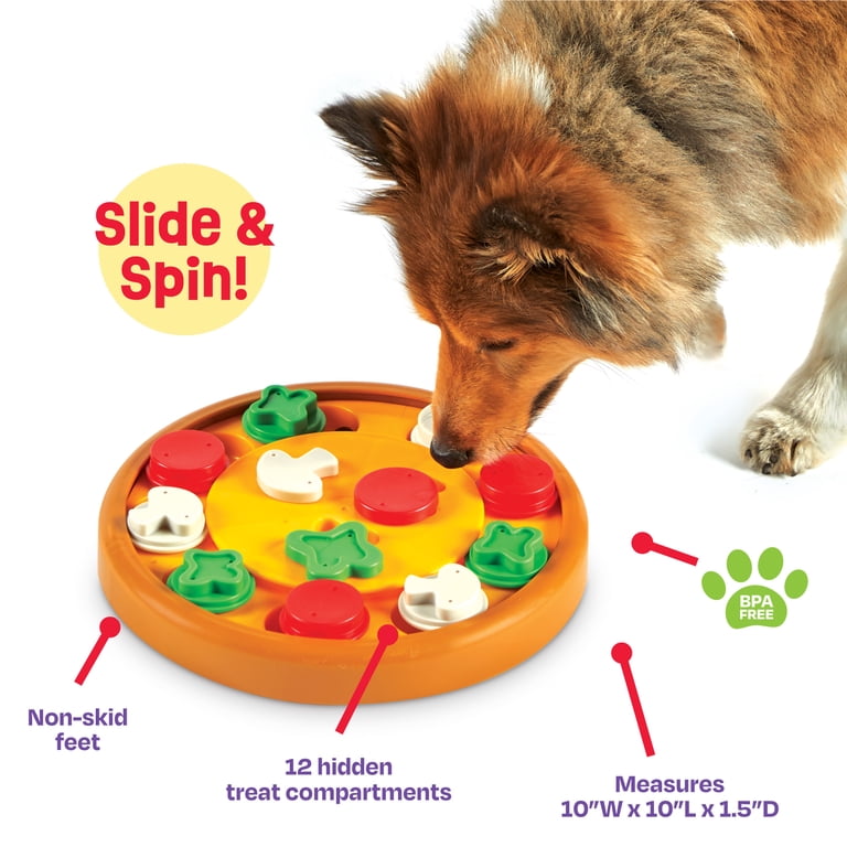 Brightkins Pizza Party! Dog Toy Treat Puzzle, Multi-Color Food