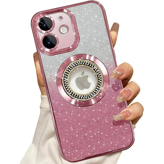 For iPhone 12 Magnetic Glitter Case Compatible with MagSafe,Full Protection Slim Shockproof Anti-Scratch Case with Camera Lens Protector Logo View Dust-Proof Net for Women