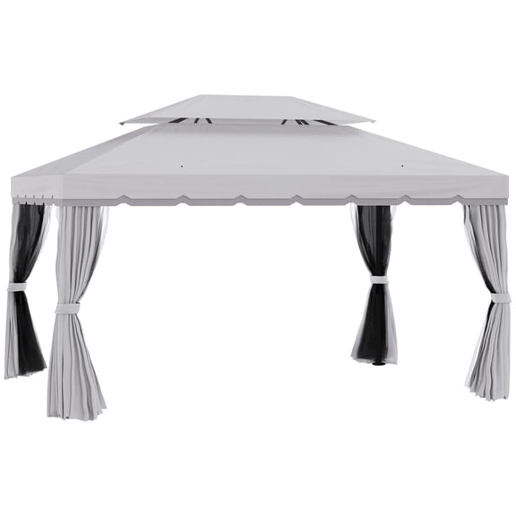 Patio Umbrellas Outsunny 10' x 13' Patio Gazebo, Outdoor Gazebo Canopy Shelter with Netting and Curtains, Aluminum Frame for Garden, Lawn, Backyard and Deck, Gray,Market Umbrellas