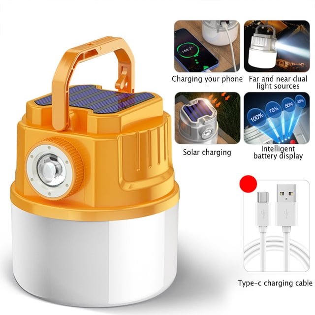 BKER 1 PCS Camping Light Solar Flashlight Mobile Phone Charging USB Rechargeable LED Camping Light Foldable Portable Suitable For Emergency Power Outage Storm