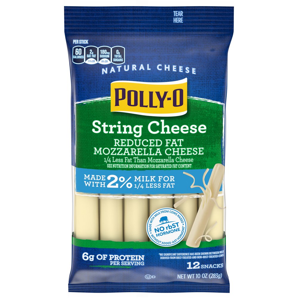 PollyO String Cheese Mozzarella Cheese Snacks with 2 Milk, 12 ct Sticks