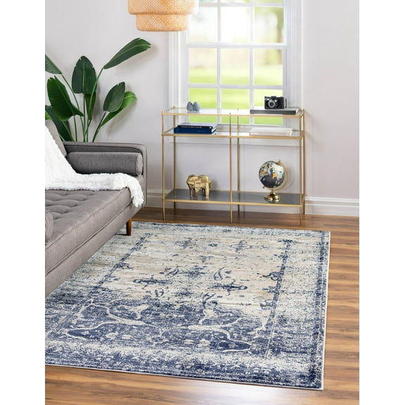 Unique Loom Barrington Asheville Rug Navy Blue/Beige 5' 1" x 8' Rectangle Border Coastal Perfect For Living Room Bed Room Dining Room Office