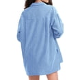 thumbnail image 6 of JULMCOMO 2 Piece Sets for Women Striped Button Down Long Sleeve Shirts Drawstring Wide Leg Summer Shorts Cruise Lounge Outfits Dark Blue XL, 6 of 6