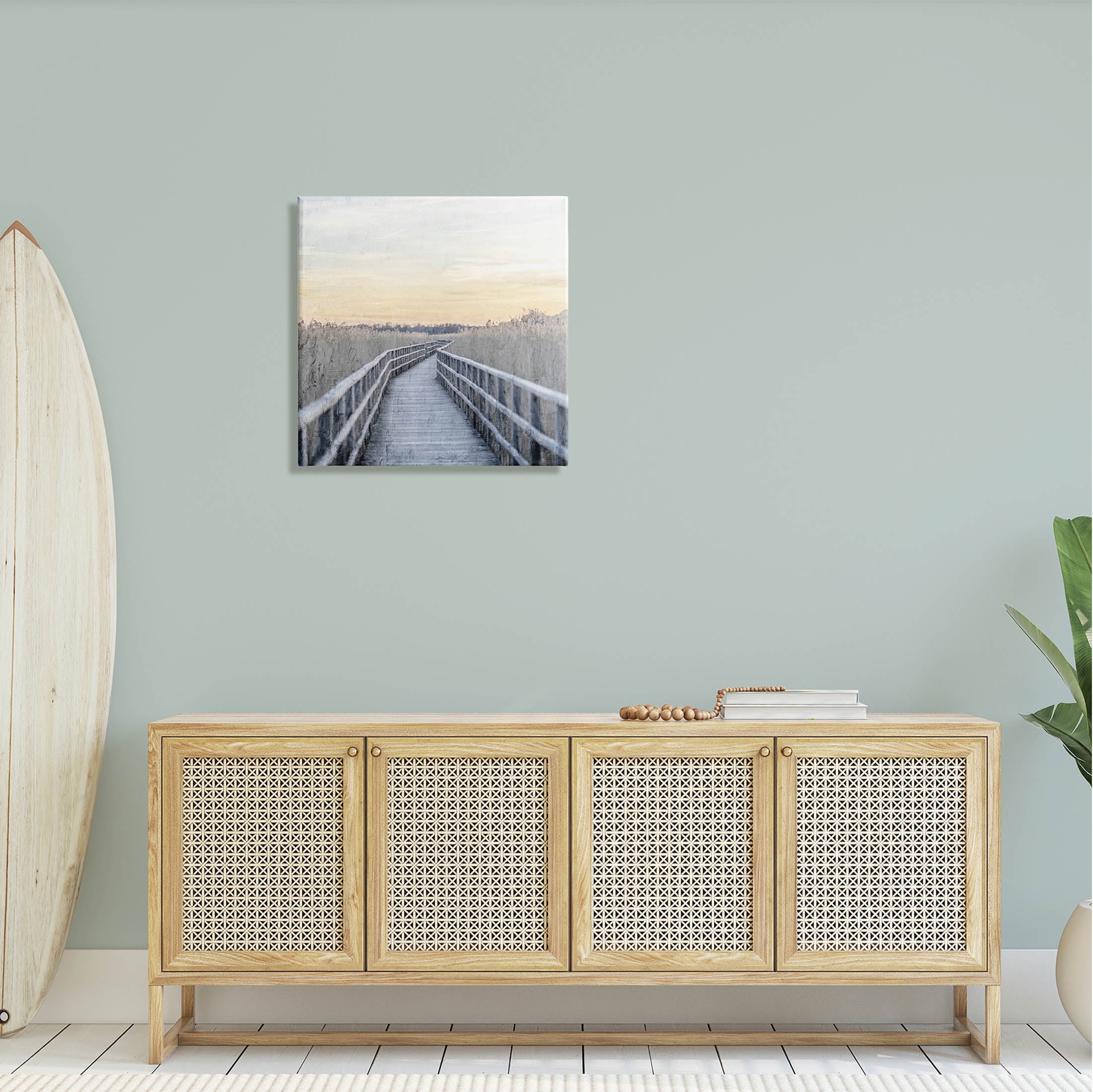 Boardwalk Reeds Rural Path Landscape Graphic Art Gallery Wrapped Canvas Print Wall Art