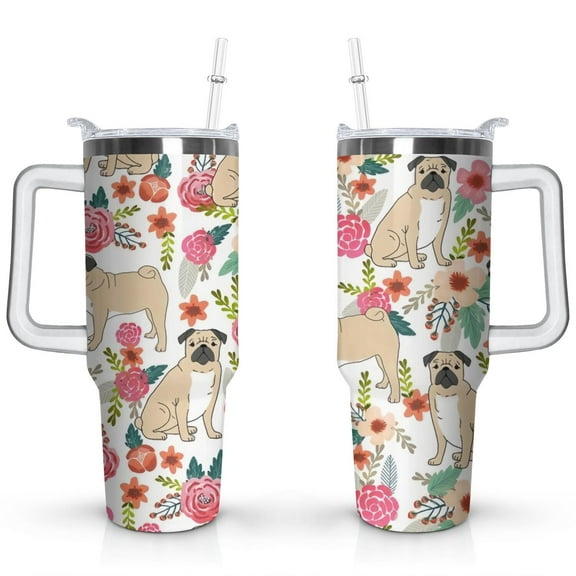 Personalized Dog Lover Gift Idea - 40oz Insulated Tumbler with Straw for Women - Non-Slip Handle Coffee Travel Cup