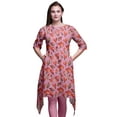 thumbnail image 1 of Bimba Pink Buds & Magnolia Floral Women Kurtas Ethnic Printed Asymmetric Summer Wear Tops For Women XSmall, 1 of 6