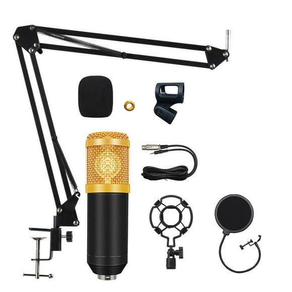 Studio Recording Condenser Microphone Kit with Shock Mount + Flexible Scissor Arm Stand +