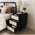 thumbnail image 4 of Rattan Nightstand Set of 2, End Table Rattan Bedside Table with Storage 3-Drawer Side Table with 3 Hand Made Rattan Decorated Drawers Wood Accent Table, Black 2 Pack, 4 of 5