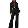 thumbnail image 3 of Women Elegant Jumpsuit Formal Sex-Y High Necked Long Sleeved Casual Straight Pantsbusiness Party Jumpsuit Black L, 3 of 9
