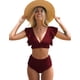 thumbnail image 1 of Traje de baño de dos piezas con cintura alta y volantes para mujer, bikini push up con estampado tropical, 1 of 6