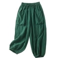 thumbnail image 3 of Conairie Linen Pants Women Straight Leg High Waisted Casual Harem Pants With Drawstring Vacation Palazzo Trousers Outfits With Pockets Green XXL, 3 of 3