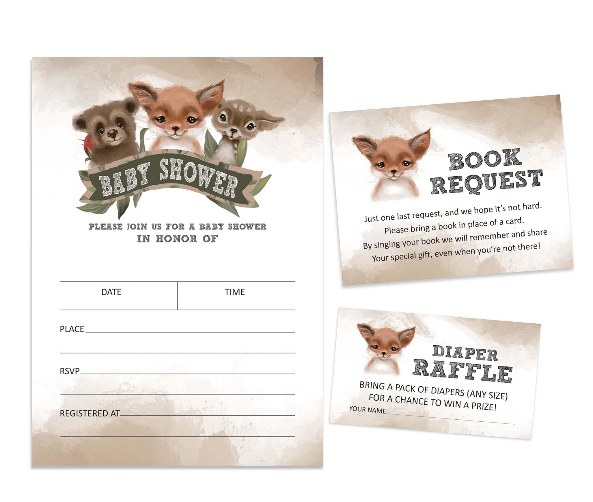 Inkdotpot Set Of 30Fox Baby Shower Invitations-Diaper Raffle Tickets And Baby Shower Book Request Cards Jungle Animals Invites Its A Boy Its A Girl