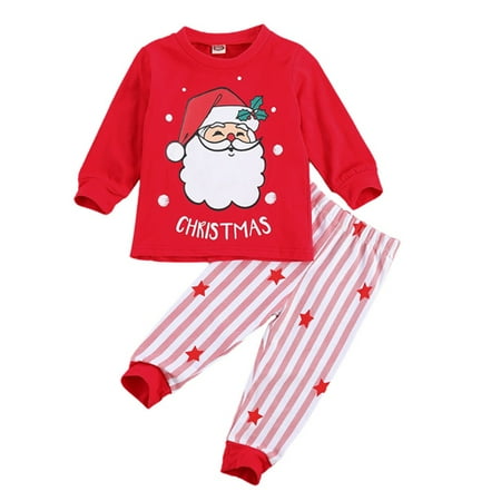 

luethbiezx 2Pcs Baby Girls Boy Christmas Long Sleeve Santa Pullover Top Stripe Pants Outfits