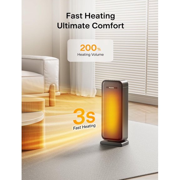 Pelonis 1500w Electric Space for Indoor Use with Thermostat, Oscillation and Remote – Portable Ceramic for Bedroom, Home and for Office Under Desk