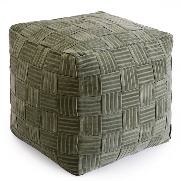 Better Homes & Gardens Velvet Woven Pouf Cover, Dark Cilantro