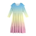 thumbnail image 5 of Abcomgle Girls Dresses Size 10-12 Casual A-Line Ruffle Long Sleeve Girls Long Dresses Gradient Crew Neck Sundresses Tiered Dresses with Pockets,Beige, 5 of 5