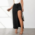 thumbnail image 4 of WTOBBY Women's High Slit Denim Skirt Side Split Design Stretch High Waist Bodycon Pencil Skirt Mid Length Light Wash Summer Casual,Black M, 4 of 5