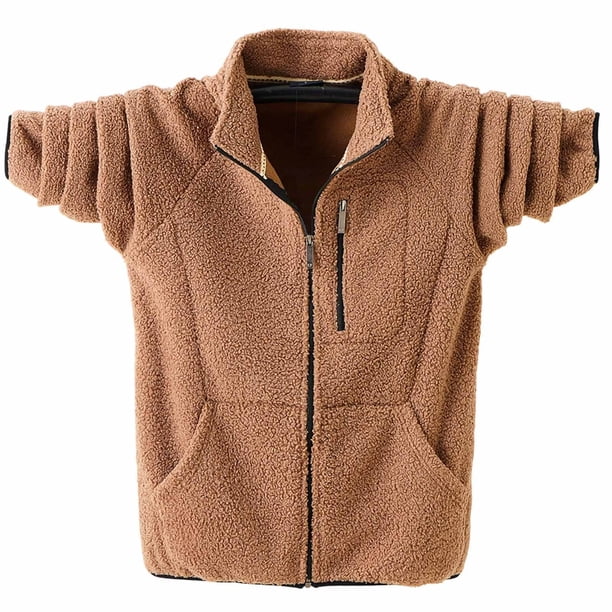 Kalauyu Men's Teddy Fleece Cold-Weather Outdoor Full Zip Jacket Wind Protection
